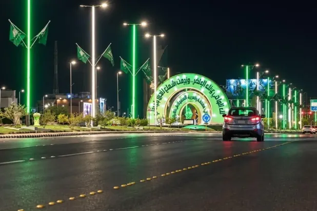 Turaif Governorate Adorned in Green in Preparation for Saudi National Day