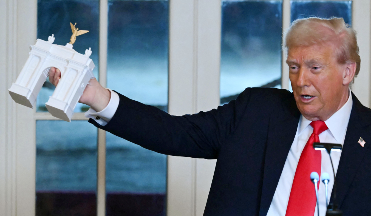 Trump says his planned arch would become a ‘military complex’ able to host drones and snipers