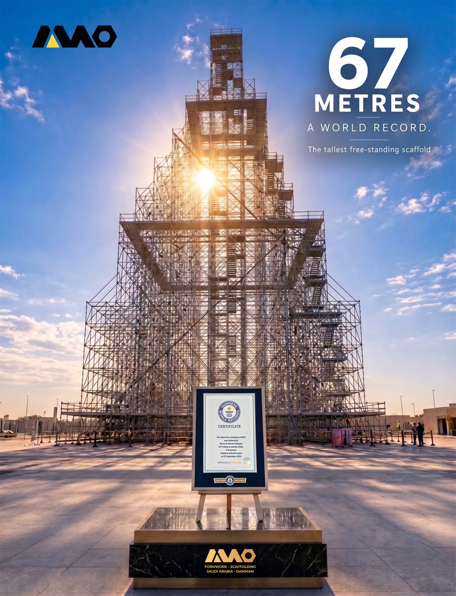 أعلى سقالة قائمة بذاتها في التاريخ هندسة سعودية تتحدى الجاذبية وتتربع على عرش غينيس بـ 67.40 متراً