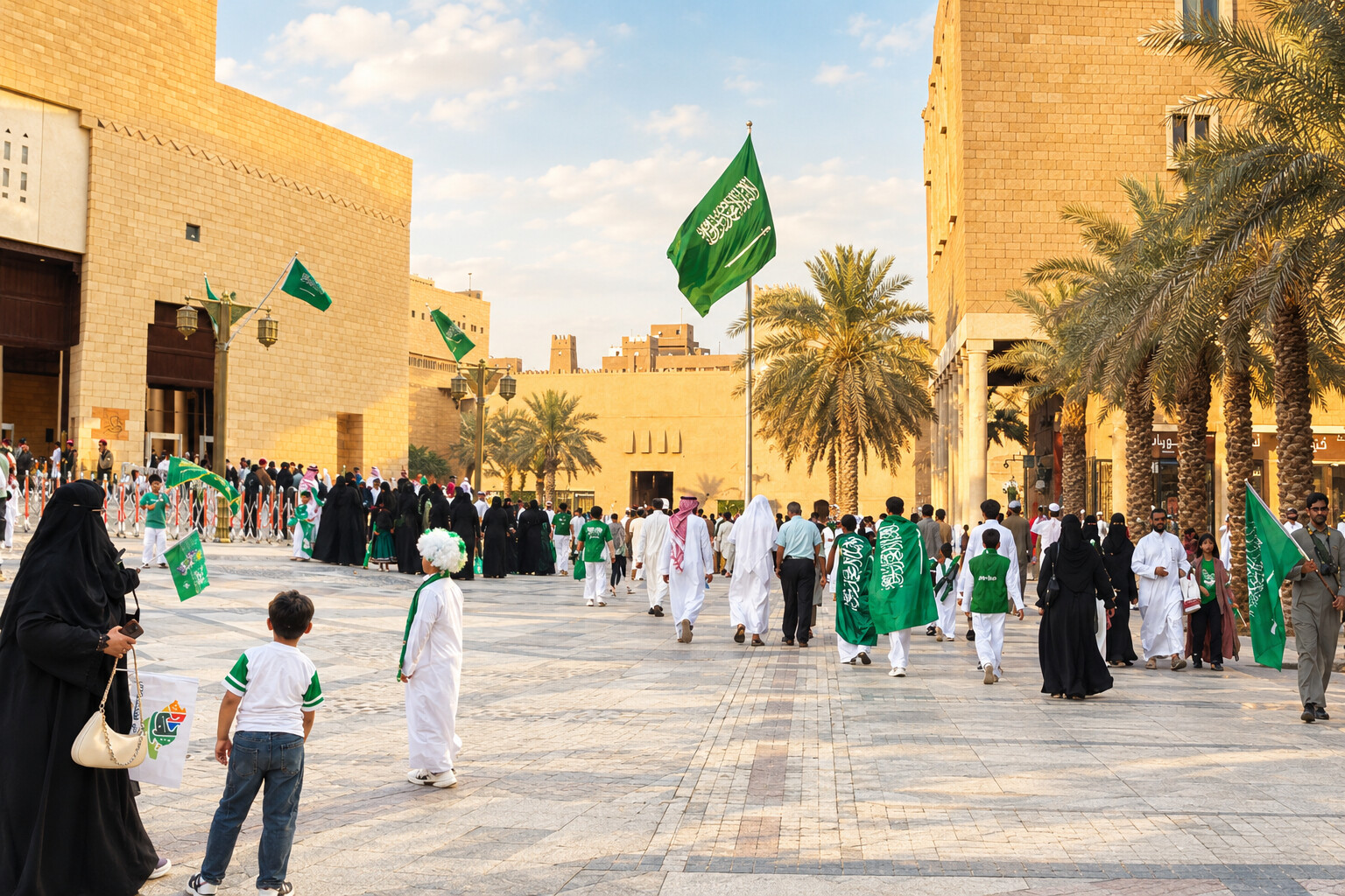الرياض تتباهى باللون الأخضر في يوم الوطن