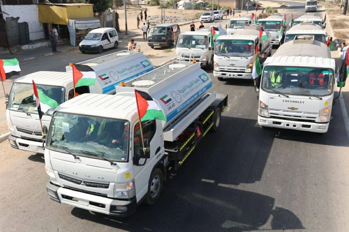 الإمارات.. 9 صهاريج مياه لغزة عبر «الفارس الشهم 3» بمساهمة دار البر والفجيرة الخيرية