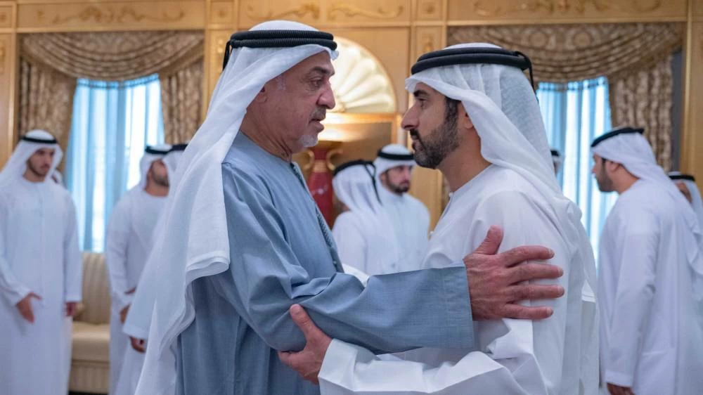 Hamdan bin Mohammed and Maktoum bin Mohammed accept condolences on the death of Ahmed bin Rashid