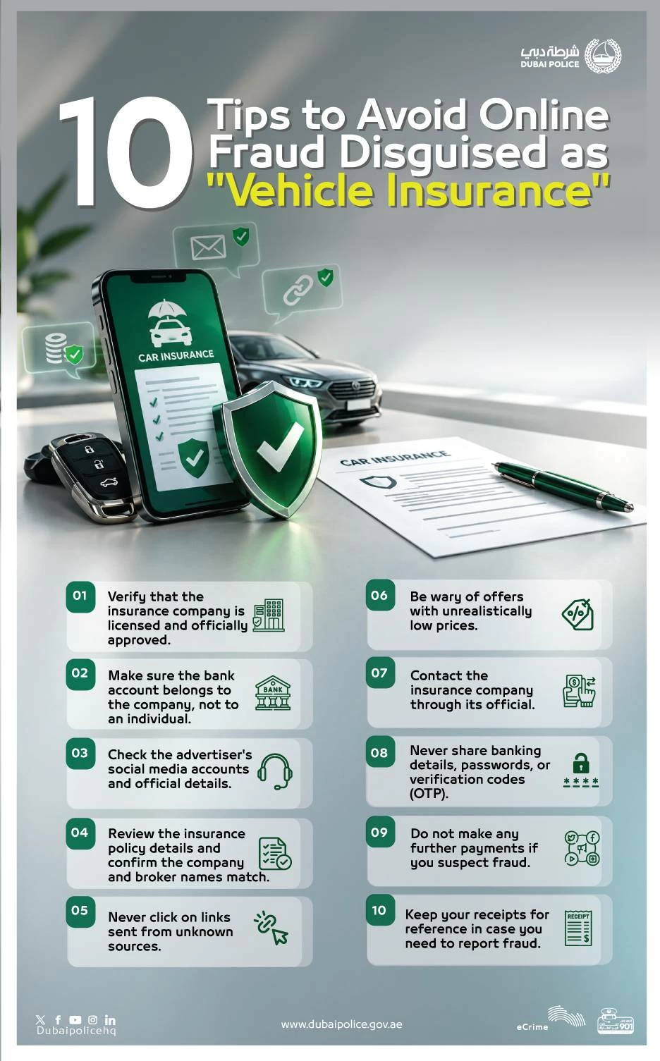 Dubai Police warn motorists against vehicle insurance scams
