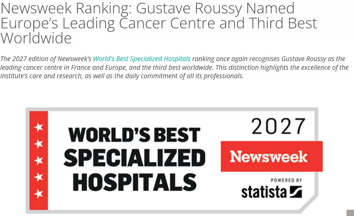 Gustave Roussy ranked best cancer centre in Europe, 3rd globally