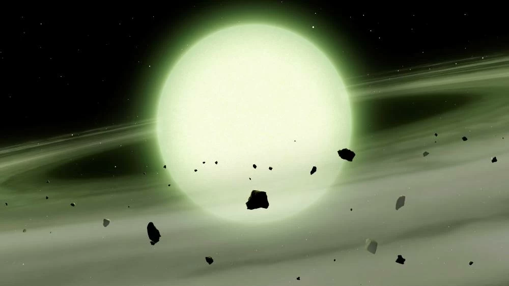 Astronomers discover first green star: White Dwarf WD J1330+6435 turns green after eating planet debris