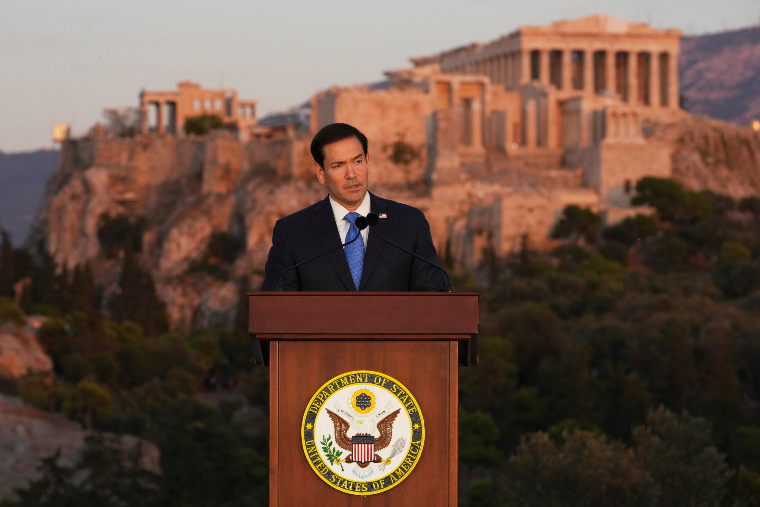 Rubio, in Greece, calls for the West to restore founding democratic principles and values