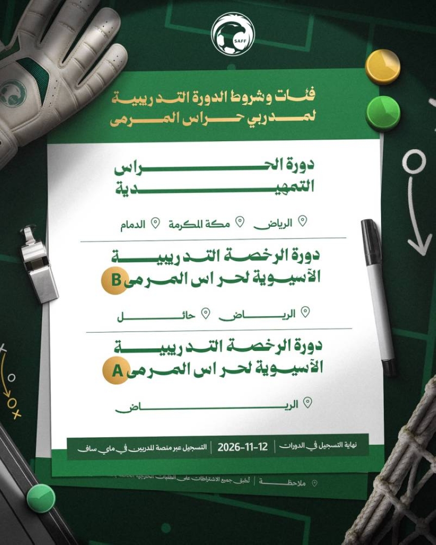 الإدارة الفنية تعلن عن عدد من الدورات التدريبية المتخصصة في حراسة المرمى