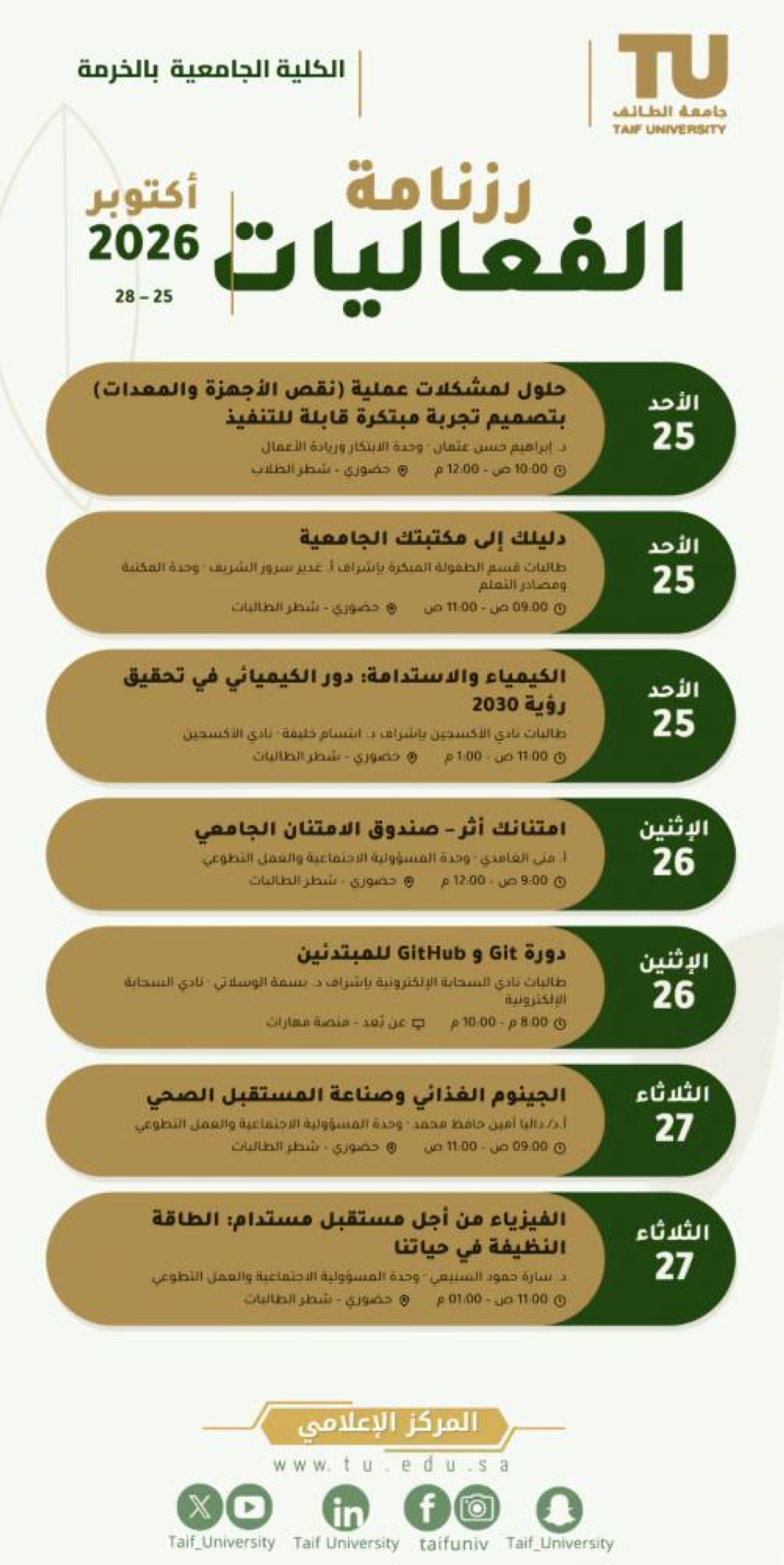 الكلية الجامعية بالخرمة تطلق حزمة من الفعاليات وتعلن عن 3 فرص تدريبية عبر “تمهير”
