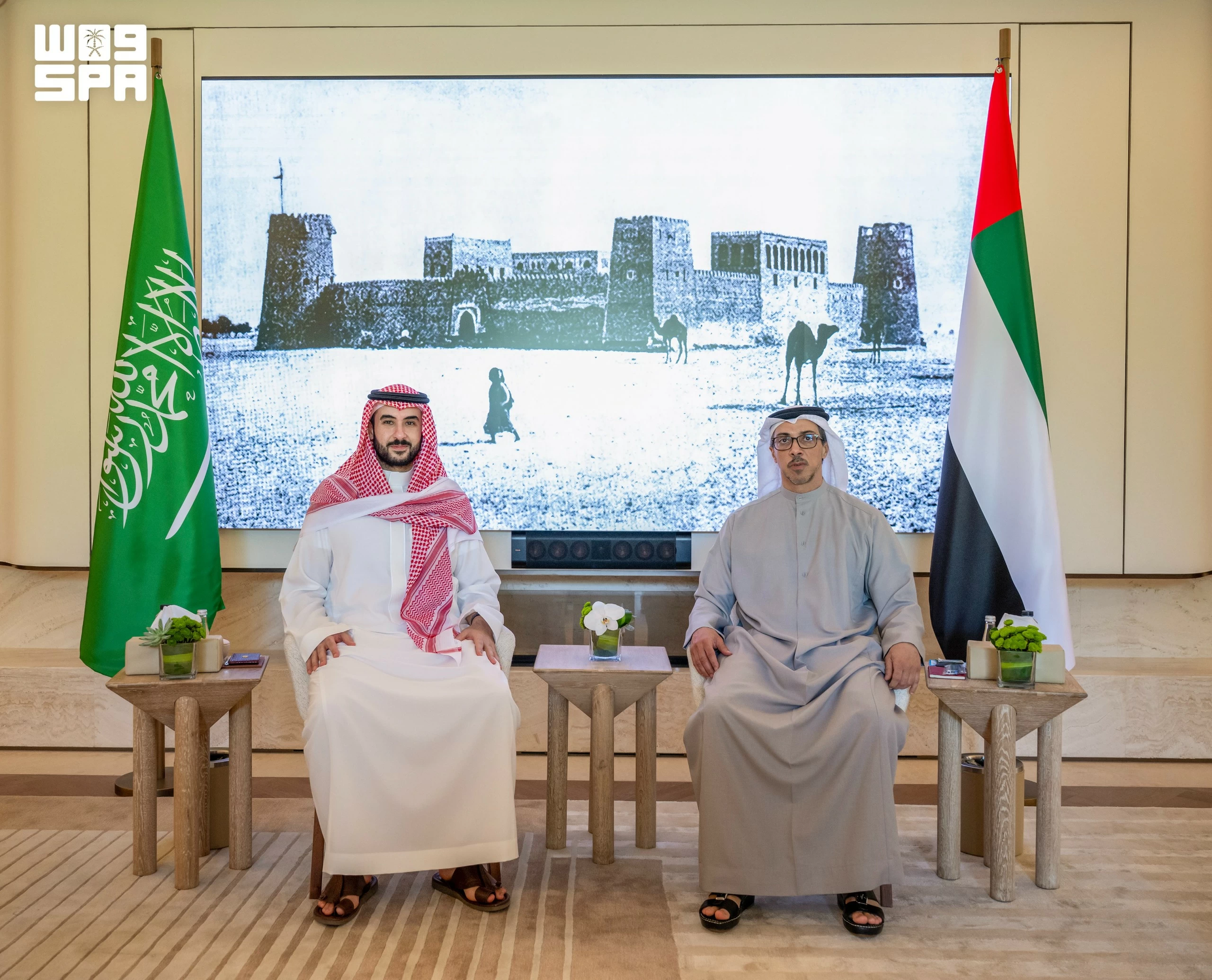خالد بن سلمان ومنصور بن زايد يستعرضان العلاقات الأخوية بين البلدين