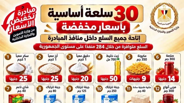 طرح 30 سلعة غذائية وأساسية بأسعار مخفضة من خلال 5 منافذ للشركة المصرية بأسوان