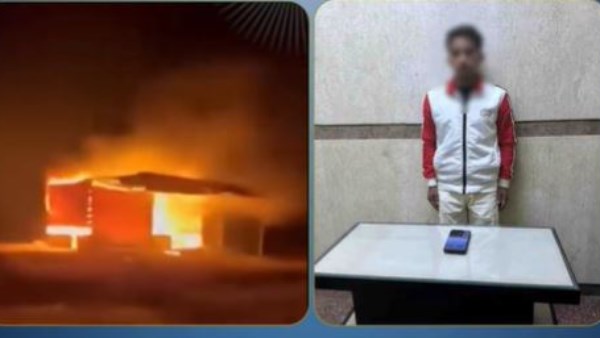 عامل يشعل النيران في كشك خاص به ويكبل نفسه بحبل لاتهام شخصين بالاعتداء عليه