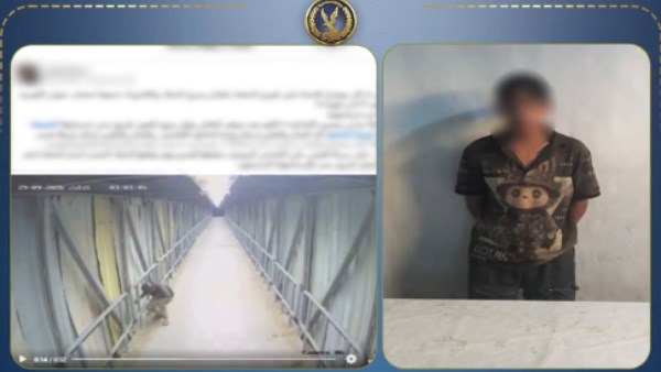 ضبط المتهم بمحاولة سرقة أسلاك كاميرات المراقبة من أعلى كوبري مشاة بالسلام