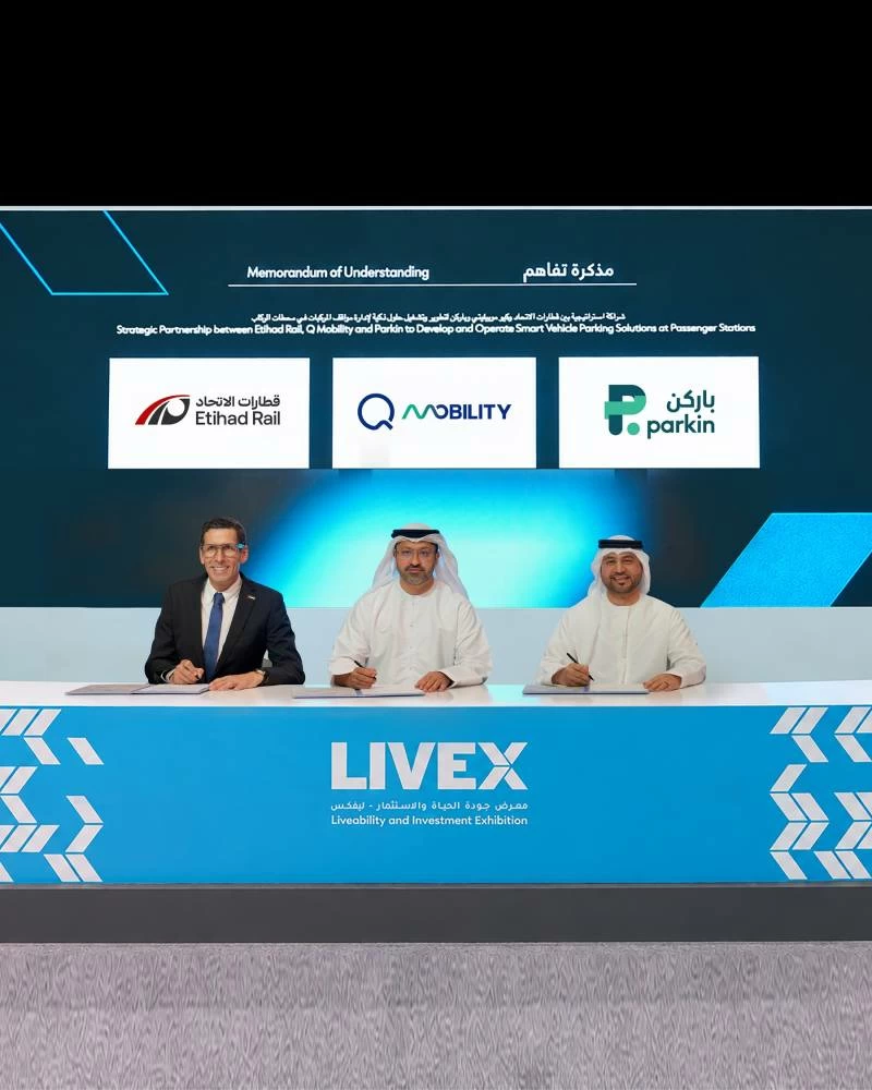Strategic partnership between Etihad Rail, Q Mobility and Parkin to develop and operate smart vehicle parking solutions at passenger stations