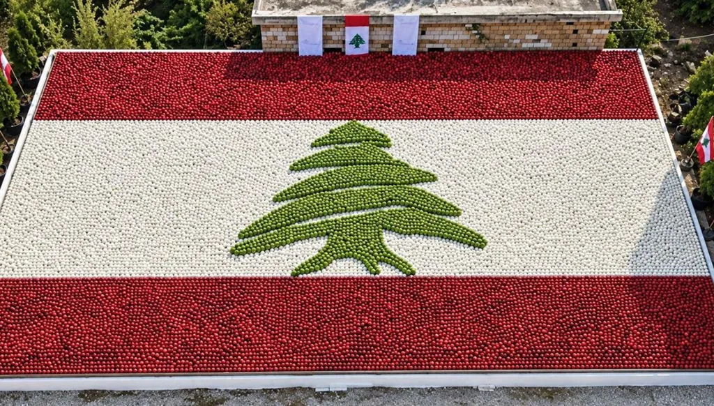 بسكنتا تصنع أكبر علم لبناني من التفاح لتسليط الضوء على معاناة المزارعين