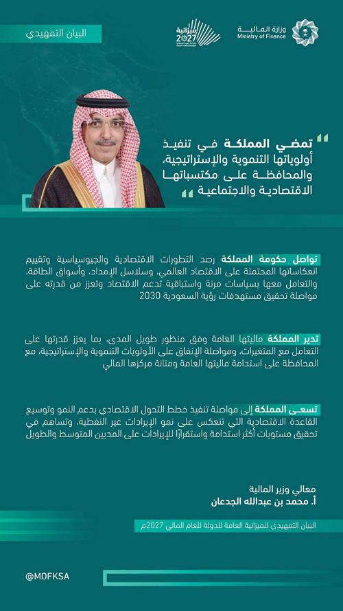 ميزانية 2027: إجمالي النفقات نحو 1.392 مليار ريال وإيرادات مقدرة بـ«1.202» مليار ريال